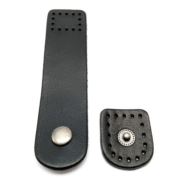 バッグ用本革アタッチメントホック大  長さ約10cm×横幅約25mm   黒 アンティークシルバー金...