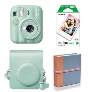 (4点セット)富士フイルム インスタントカメラ チェキ instax mini 13【ラグーングリーン】 フィルム アルバム 専用ケース付き！