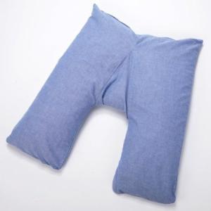 Ｖ字型 安眠枕 ポリエステルわた 全寝姿勢対応らくらく枕 ブルー無地カラー