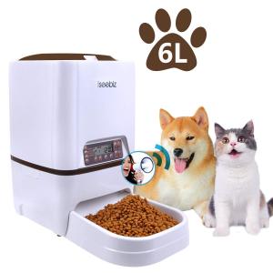 自動給餌器 Iseebiz 猫 犬用ペット自動餌やり機 6L大容量 1日4食で最大20日連続自動給餌 タイマー式 録音可 水洗い可能 猫/犬/うさぎなど対応 留守も安心ペット