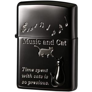 ZIPPO   ジッポー  ライター キャットデザイン メタル貼り 2BKSM-MUSICCAT｜tokyo-ec