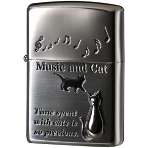 ZIPPO  ジッポー  ライター キャットデザイン メタル貼り  2SIM- MUSICCAT｜tokyo-ec