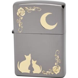 ZIPPO   ジッポー ライター 黒 猫 キャット&ムーン 片面加工 ブラックニッケルメッキ NKM-BK｜tokyo-ec