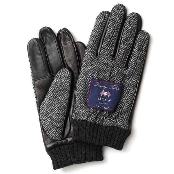 ムーン 手袋 メンズ MOON カシミア レザー グレー グレイ 灰色 国産 スマホ対応 革 リブ ...
