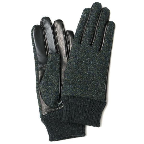 ハリスツイード 手袋 レディース スマホ対応  グリーン 緑色 Harris Tweed 日本製 革...