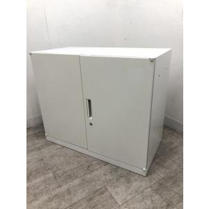 ナイキ 両開き書庫 スチール書庫 鍵付き 幅899×奥行450×高さ750mm オフィス 収納棚 扉付 可動棚 書類保管庫 収納 ホワイト (中古品)