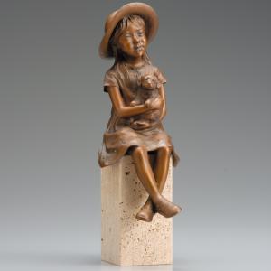 高さ23cm 本黄楊 一木彫り 彫刻 「 魅せられて 」 美人 女性像