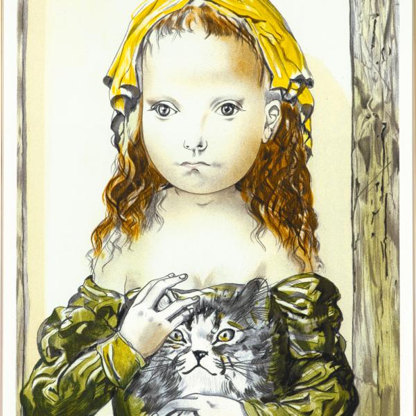 藤田嗣治 リトグラフ 額装 「 猫を抱く少女 」 レオナールフジタ 72×58.4cm 絵画 名画 ...