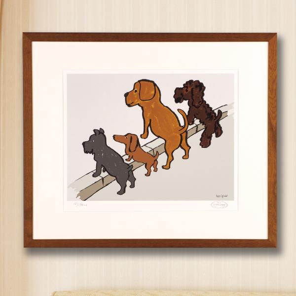レイモン サヴィニャック 「 ４匹の犬 」 シルクスクリーン 額装 縦54.5×横63.5cm リビ...