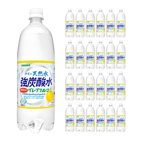 伊賀の天然水 強炭酸水 グレープフルーツ ペット 1000ml 24本 サンガリア 送料無料