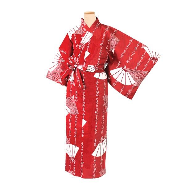 日本のおみやげ　外国人へのプレゼント　婦人用浴衣／扇子（赤）Lサイズ