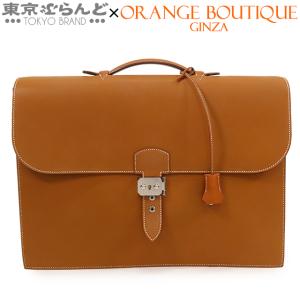 エルメス HERMES サックアデペッシュ 41 □I刻印 茶 ゴールド シルバー金具 エプソン ブ...