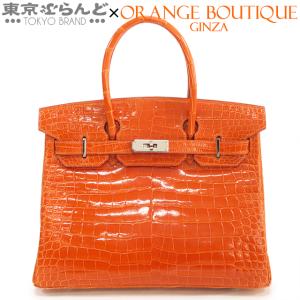 エルメス HERMES バーキン30 □F刻印 オレンジ シルバー金具 ポロサス クロコダイル ハンドバッグ レディース 015000255