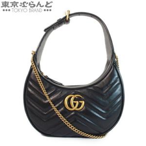 返品可 グッチ GUCCI GGマーモント ハーフムーンシェイプ ミニバッグ 2WAYショルダー ブラック ゴールド金具 699514 現行品 101654030｜tokyobrand