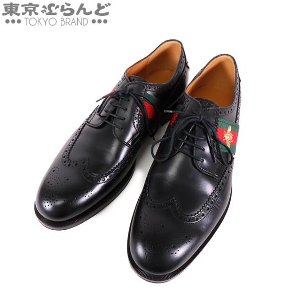 グッチ GUCCI ビジネスシューズ 407300 ブラック レザー レースアップ ウイングチップ ...