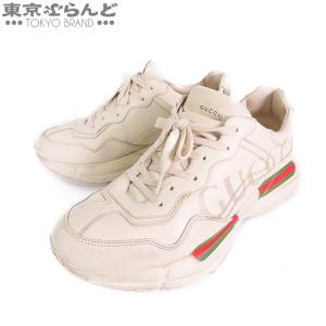 グッチ GUCCI ライトン ロゴ スニーカー 500877 ベージュ レザー 8 1/2 靴 メン...