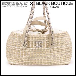 シャネル CHANEL 2WAY ショルダーバッグ かごバッグ ベージュ シルバー金具 ラフィア レ...