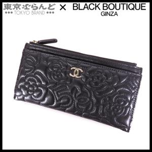 シャネル CHANEL ブラック ゴールド金具 ラムスキン カメリア ココマーク 長財布 レディース 101692423｜tokyobrand