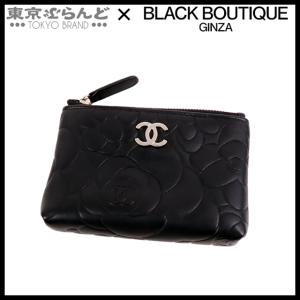 シャネル CHANEL カメリア ジップパース  ブラック 黒 シルバー金具 レザー ココマーク コインケース キーリング付 コインケース 15番台 レディース 101699489｜tokyobrand