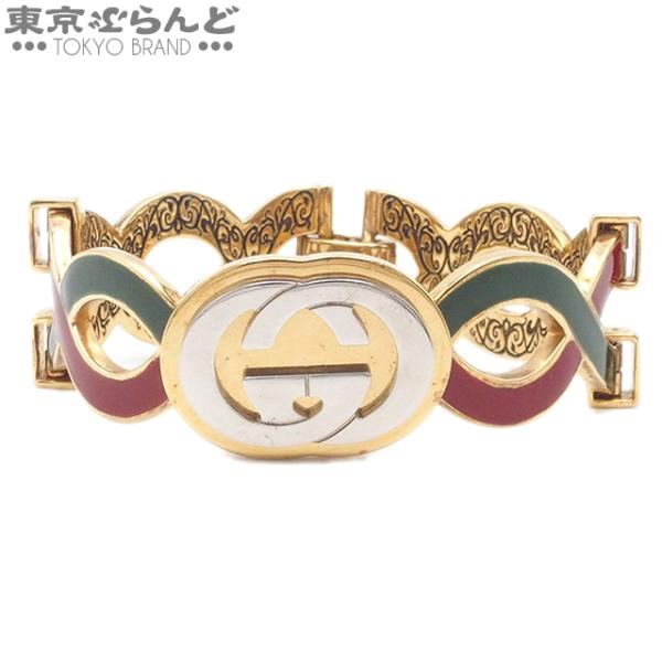 グッチ GUCCI インターロッキングG ツートーン バングル ゴールド シルバー グリーン レッド...