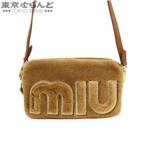 ミュウミュウ MIUMIU シアリングファー ポシェット 5BH084 キャラメルブラウン ゴートレ...