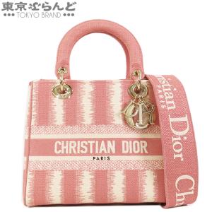 ディオール Dior LADY D-LITE ストライプ ピンクxアイボリー キャンバス 2WAY ハンドバッグ ショルダーバッグ レディース A 101719790｜tokyobrand