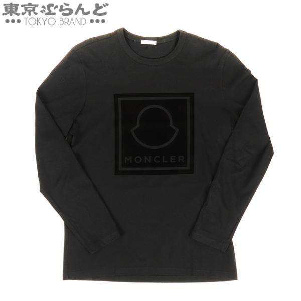 モンクレール MONCLER ビッグロゴ ロングTシャツ ブラック 黒 コットン L 長袖Ｔシャツ ...
