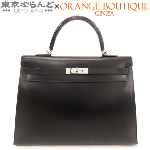 エルメス HERMES ケリー 35 □D刻印 黒 ブラック シルバー金具 ボックスカーフ 外縫 ハ...