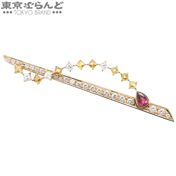 タサキ TASAKI デザイン ブローチ イエローゴールド K18YG ルビー イエローサファイア×...