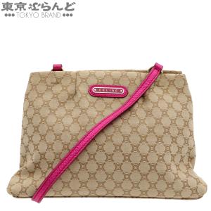 セリーヌ CELINE マカダム柄 がま口 ショルダーバッグ ベージュxピンク キャンバス レザー レディース 101867654