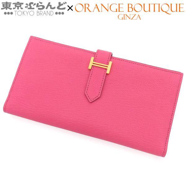 エルメス HERMES ベアン スフレ □O刻印 ローズティリアン ゴールド金具 シェーブル 二つ折...