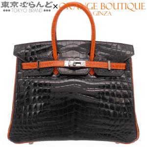 エルメス HERMES バーキン 25 □H刻印 ブラックxオレンジ ルテニウム金具 ニロティカス バイカラー ハンドバッグ レディース 101880719