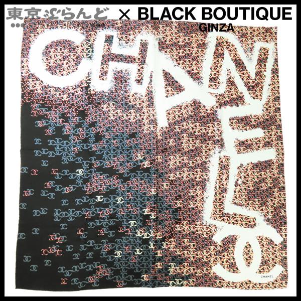 シャネル CHANEL ココプリント スカーフ ブラックxピンクxホワイト シルク レディース 10...