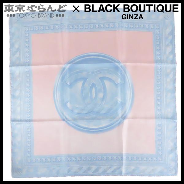 シャネル CHANEL ココプリント スカーフ ライトブルーxべビーピンク シルク レディース 非売...