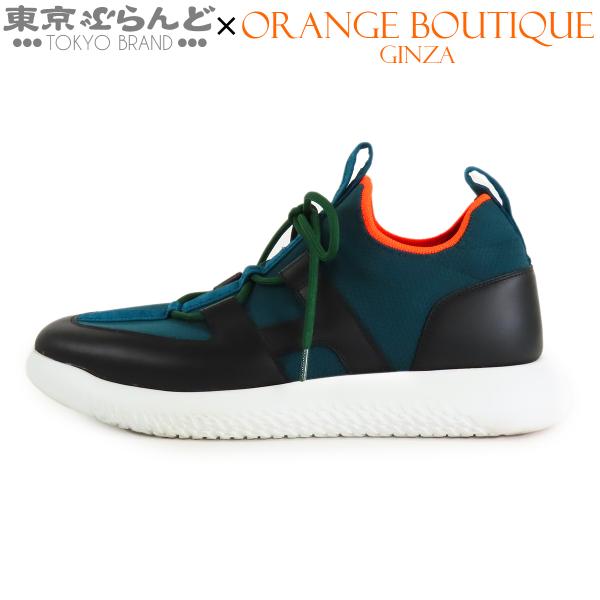 エルメス HERMES デュエル スニーカー グリーンxブラック レザー メッシュ ローカットシュー...