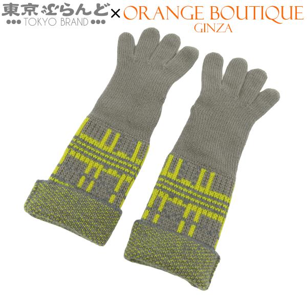 エルメス HERMES グローブ グレーxイエロー カシミヤ ミドル丈 S 手袋 ユニセックス 10...