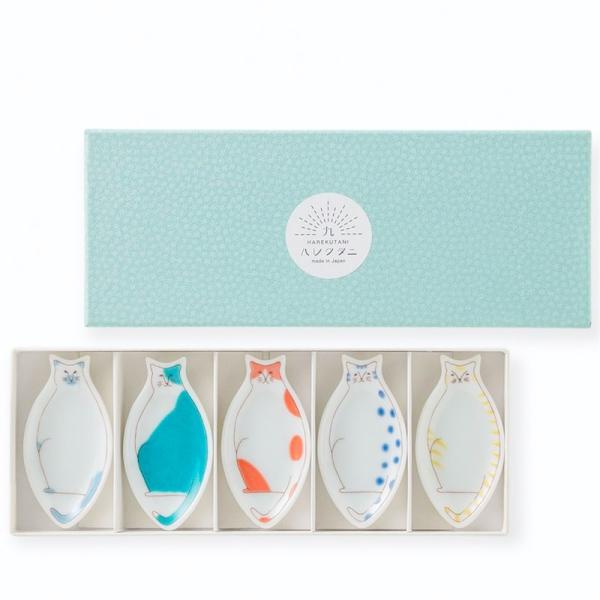 九谷焼 ハレクタニ ネコ 箸置き 豆皿 5枚セット 猫 皿 おしゃれ 食器 日本製 プレゼント