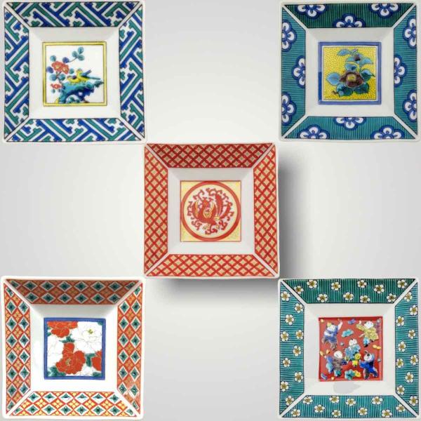 九谷焼 3号角皿 時代画風 角皿 豆皿 5枚セット おしゃれ 食器 プレゼント