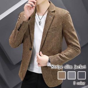 メンズ春夏ダブルジャケット ダークグレー チョークストライプ 40代 50