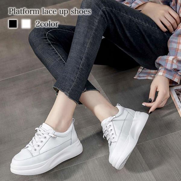 スニーカー レディース 厚底レースアップシューズ 人気 ブランド 冬 50代 厚底 軽い 黒 おしゃ...