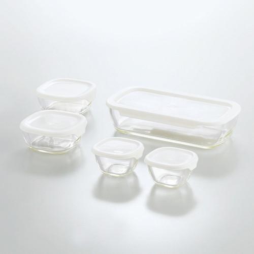 ハリオ 耐熱ガラス製保存容器・ミニ角小鉢5点セット KSTL-3508-OW(B5) 送料無料・包装...