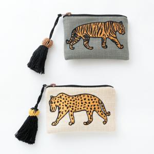 アニマル刺繍ポーチ Sサイズ インド刺繍 タイガー 虎 レオパード 豹 動物 アニマル かわいい プレゼント ギフト 送料無料 メーカー直送 東京かんかん