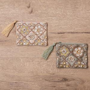 フラワービーズ刺繍フラットポーチ インド刺繍 ロングセラー ミニポーチ かわいい プレゼント ギフト 送料無料 メーカー直送
