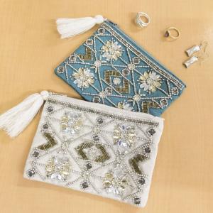 ビーズ刺繍フラットポーチ ミニポーチ インド刺繍 かわいい キラキラ 豪華 プレゼント ギフト 送料無料 メーカー直送 KANKAN artipurCOTTAGE