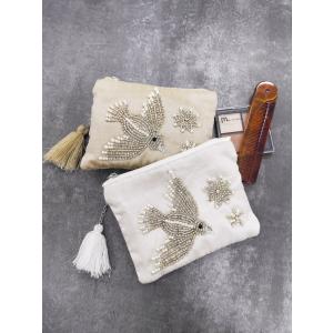 小鳥ビーズ刺繍ポーチS インド刺繍 動物 アニマル かわいい プレゼント ギフト 送料無料 メーカー直送