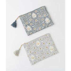 【送料無料／クリックポスト対応】ビーズ刺繍ポーチL 花柄 大きめ 18×13cm 化粧ポーチ 小物入れ レディース ギフト インド雑貨