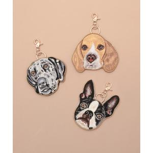 【送料無料／クリックポスト対応】ドッグ刺繍 キーポーチ バッグチャーム フック付き 犬柄 ハンドメイド ポーチ チャーム レディース ギフト インド雑貨