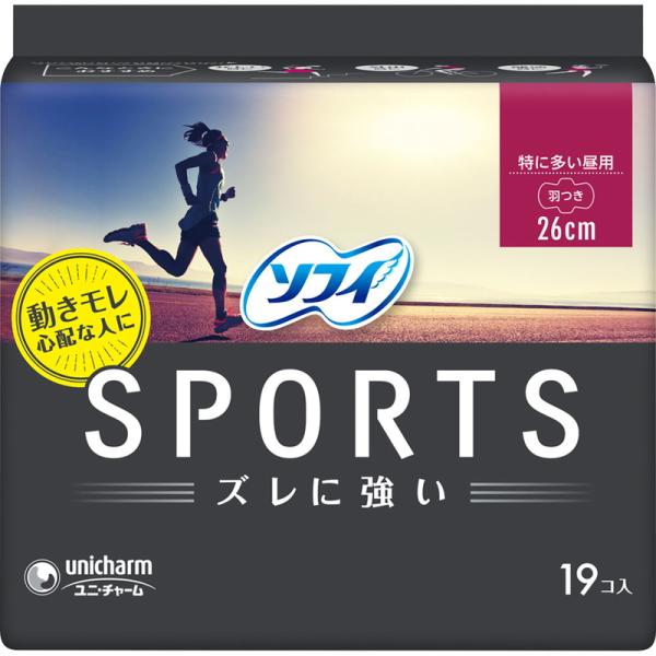 ユニチャーム ソフィ SPORTS 特に多い昼用 羽つき 26cm 19コ入