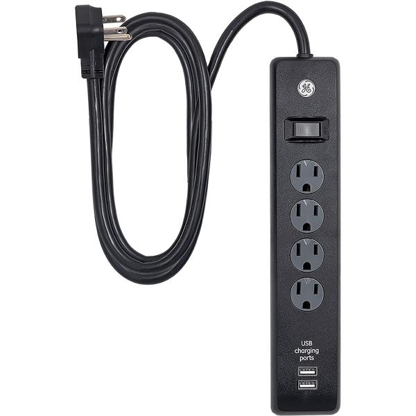 GE 4-Outlet Surge Protector 2 USB Ports 6 Ft Power...