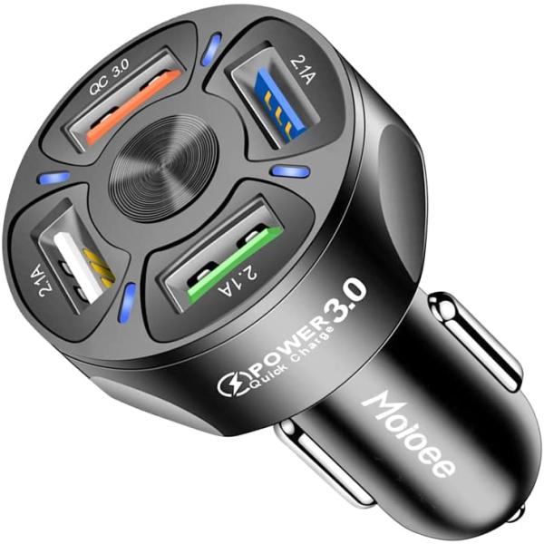車載充電器アダプター 4ポート USB高速カーチャージャー QC3.0 クイックカーフォン充電器 L...